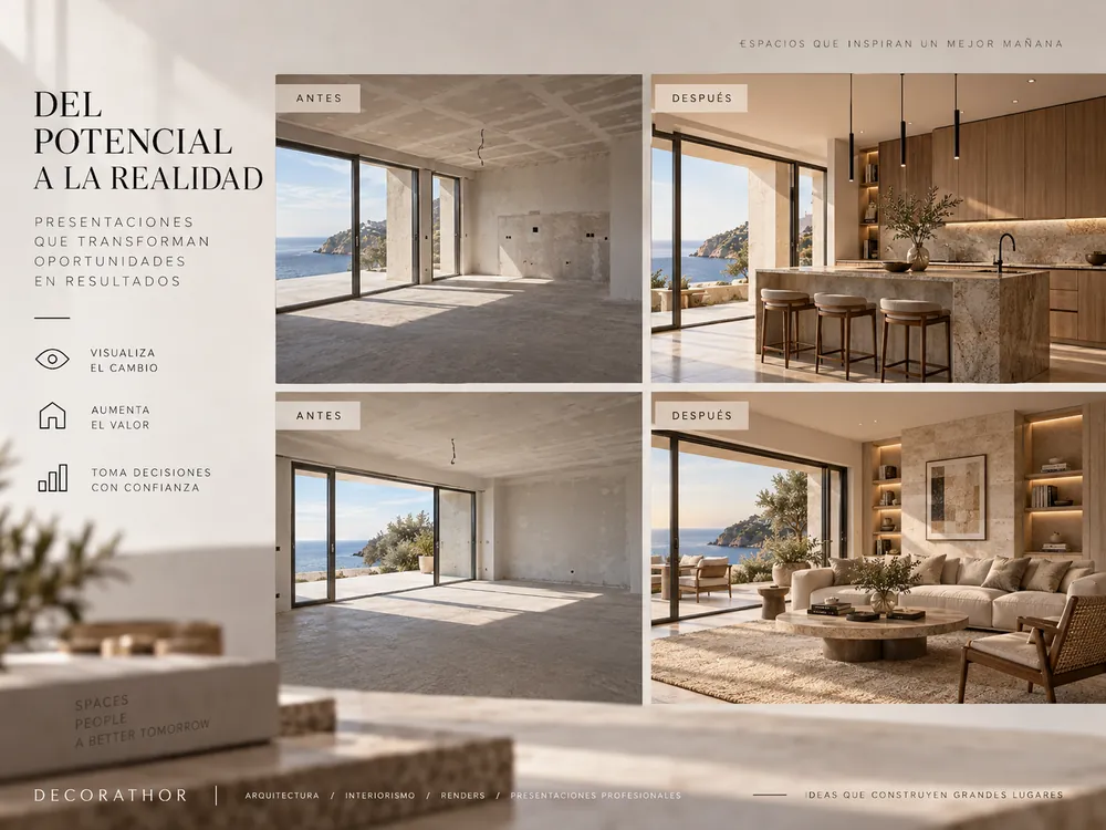 The “From potential to reality” page, with before-and-after views of two rooms.